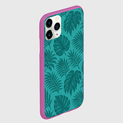 Чехол iPhone 11 Pro матовый Тропические листья - паттерн, цвет: 3D-фиолетовый — фото 2