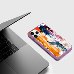Чехол iPhone 11 Pro матовый Разноцветные мазки кисти на палитре художника, цвет: 3D-фиолетовый — фото 2