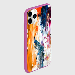 Чехол iPhone 11 Pro матовый Разноцветные мазки кисти на палитре художника, цвет: 3D-фиолетовый — фото 2