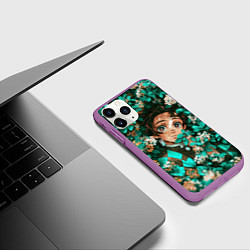 Чехол iPhone 11 Pro матовый Танджиро Demon slayer в цветах, цвет: 3D-фиолетовый — фото 2