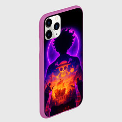 Чехол iPhone 11 Pro матовый Ванпис - неоновый Луффи, цвет: 3D-фиолетовый — фото 2