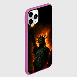 Чехол iPhone 11 Pro матовый Статуя свободы в огне, цвет: 3D-фиолетовый — фото 2