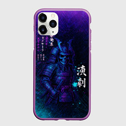 Чехол iPhone 11 Pro матовый Неоновый призрачный самурай, цвет: 3D-фиолетовый