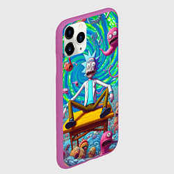 Чехол iPhone 11 Pro матовый Рик Санчес сидит на столе в окружении монстров, цвет: 3D-фиолетовый — фото 2