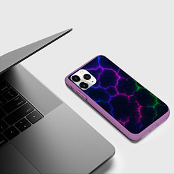 Чехол iPhone 11 Pro матовый Неоновый разлом, цвет: 3D-фиолетовый — фото 2