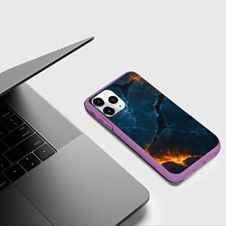 Чехол iPhone 11 Pro матовый Разлом плит с огнем, цвет: 3D-фиолетовый — фото 2