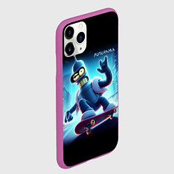 Чехол iPhone 11 Pro матовый Bender is a skateboarder in neon street - ai art, цвет: 3D-фиолетовый — фото 2