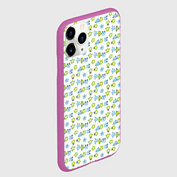 Чехол iPhone 11 Pro матовый Мелкие синие цветы ретро на белом фоне, цвет: 3D-фиолетовый — фото 2