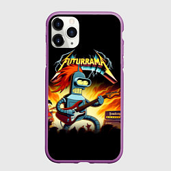 Чехол iPhone 11 Pro матовый Bender is a hard rock guitarist - Futurama, цвет: 3D-фиолетовый