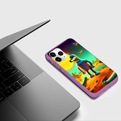 Чехол iPhone 11 Pro матовый Робот-сгибальщик Бендер на планете крокодилов, цвет: 3D-фиолетовый — фото 2