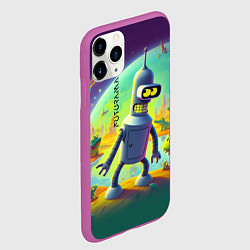 Чехол iPhone 11 Pro матовый Робот-сгибальщик Бендер на планете крокодилов - не, цвет: 3D-фиолетовый — фото 2