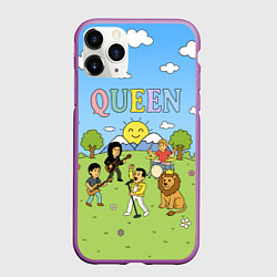 Чехол iPhone 11 Pro матовый Queen мультяшный стиль на поляне, цвет: 3D-фиолетовый