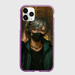 Чехол iPhone 11 Pro матовый Красивый парень в маске, цвет: 3D-фиолетовый