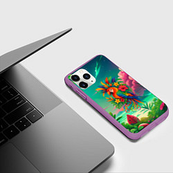 Чехол iPhone 11 Pro матовый Попугай и тропики, цвет: 3D-фиолетовый — фото 2