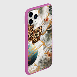 Чехол iPhone 11 Pro матовый Мрамор с цветами и леопардовый узор, цвет: 3D-фиолетовый — фото 2