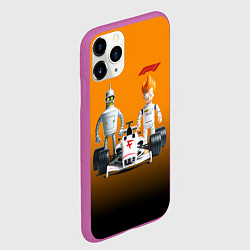 Чехол iPhone 11 Pro матовый Механик Бендер и пилот формулы 1 Фрай, цвет: 3D-фиолетовый — фото 2
