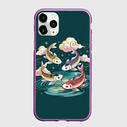 Чехол iPhone 11 Pro матовый Рыбы в облаках над прудом, цвет: 3D-фиолетовый