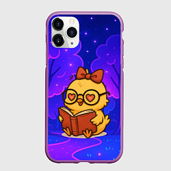 Чехол iPhone 11 Pro матовый Цыпленок в очках читает книжку, цвет: 3D-фиолетовый