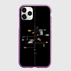 Чехол iPhone 11 Pro матовый Ученые совы осенью в лесу, цвет: 3D-фиолетовый