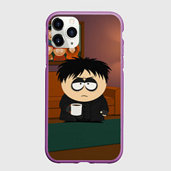 Чехол iPhone 11 Pro матовый Эрик Картман гот с кофе, цвет: 3D-фиолетовый