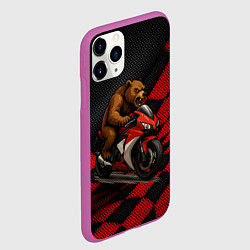 Чехол iPhone 11 Pro матовый Медведь мотоциклист, цвет: 3D-фиолетовый — фото 2