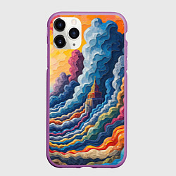 Чехол iPhone 11 Pro матовый Красочный фантастический пейзаж с замками, цвет: 3D-фиолетовый