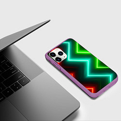 Чехол iPhone 11 Pro матовый Неоновые зигзаги, цвет: 3D-фиолетовый — фото 2