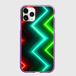 Чехол iPhone 11 Pro матовый Неоновые зигзаги, цвет: 3D-фиолетовый