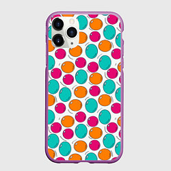 Чехол iPhone 11 Pro матовый Розовые, оранжевые и бирюзовые шары, цвет: 3D-фиолетовый