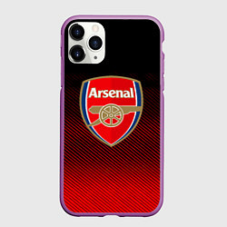 Чехол iPhone 11 Pro матовый Arsenal текстура полосы красные, цвет: 3D-фиолетовый