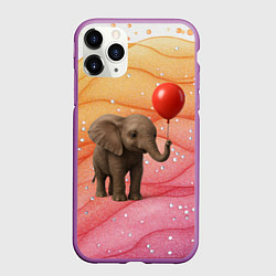 Чехол iPhone 11 Pro матовый Слоненок с красным воздушным шариком, цвет: 3D-фиолетовый