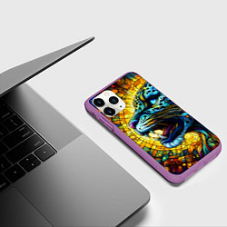 Чехол iPhone 11 Pro матовый Морда свирепого леопарда - витраж, цвет: 3D-фиолетовый — фото 2