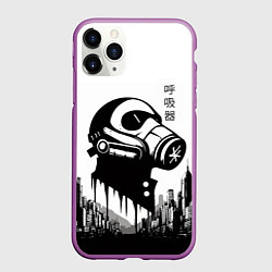 Чехол iPhone 11 Pro матовый Respirator in metropolis - hieroglyphs, цвет: 3D-фиолетовый