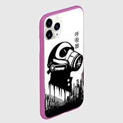 Чехол iPhone 11 Pro матовый Respirator in metropolis - hieroglyphs, цвет: 3D-фиолетовый — фото 2