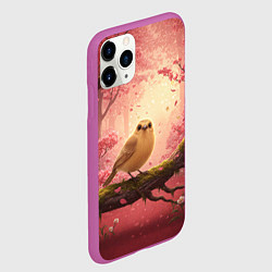Чехол iPhone 11 Pro матовый Желтая птица в розовом цветущем лесу, цвет: 3D-фиолетовый — фото 2