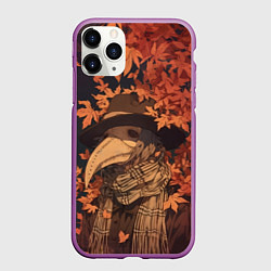 Чехол iPhone 11 Pro матовый Чумной доктор в осенней листве, цвет: 3D-фиолетовый