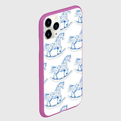 Чехол iPhone 11 Pro матовый Лошадка качалка гжель, цвет: 3D-фиолетовый — фото 2