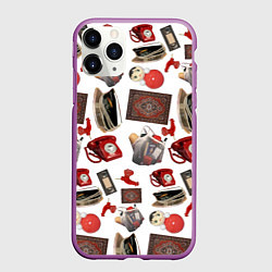 Чехол iPhone 11 Pro матовый Неваляшка утюг ретро авоська петушок телефон, цвет: 3D-фиолетовый
