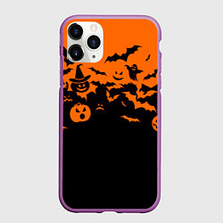 Чехол iPhone 11 Pro матовый Хэллоуин тыквы и призраки, цвет: 3D-фиолетовый
