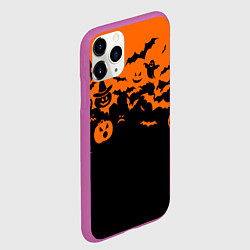 Чехол iPhone 11 Pro матовый Хэллоуин тыквы и призраки, цвет: 3D-фиолетовый — фото 2