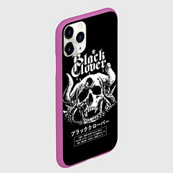 Чехол iPhone 11 Pro матовый Черный клевер череп, цвет: 3D-фиолетовый — фото 2