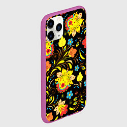 Чехол iPhone 11 Pro матовый Хохлома узор, цвет: 3D-фиолетовый — фото 2