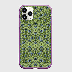 Чехол iPhone 11 Pro матовый Синие цветочные мотивы на зеленом, цвет: 3D-фиолетовый