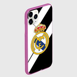 Чехол iPhone 11 Pro матовый Реал Мадрид черно белые полосы, цвет: 3D-фиолетовый — фото 2