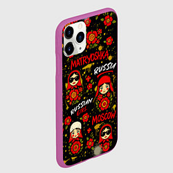 Чехол iPhone 11 Pro матовый Матрешки - паттерн, цвет: 3D-фиолетовый — фото 2