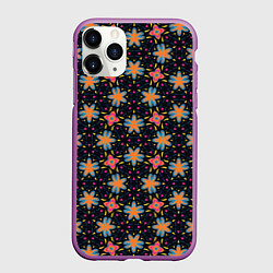 Чехол iPhone 11 Pro матовый Цветочно-геометрический узор, цвет: 3D-фиолетовый