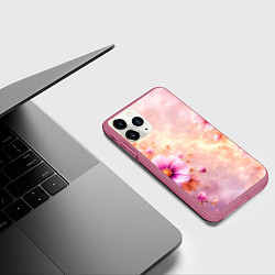 Чехол iPhone 11 Pro матовый Нежный розовый цветочный с золотистым свечением, цвет: 3D-малиновый — фото 2