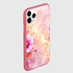 Чехол iPhone 11 Pro матовый Нежный розовый цветочный с золотистым свечением, цвет: 3D-малиновый — фото 2