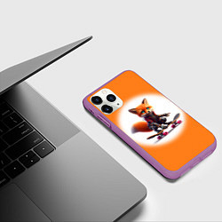 Чехол iPhone 11 Pro матовый Cyber fox cub is a cool skateboarder - ai art, цвет: 3D-фиолетовый — фото 2