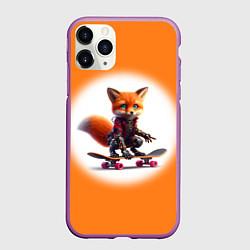 Чехол iPhone 11 Pro матовый Cyber fox cub is a cool skateboarder - ai art, цвет: 3D-фиолетовый